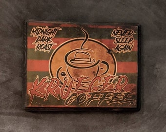 Krueger Coffee Wood Plaque- Nightmare on Elm Street Freddy Krueger inspired Wooden Sign - Handmade wood ink transfer