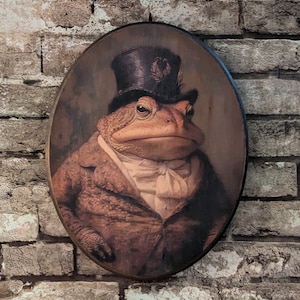 Mr Toad Viktorianisches Holz Porträt - XL 30,5 X 35,5 ZOLL - Vintage Wandkunst - Dekor Plaque Zeichen - Handgemachter Foto Transfer Frosch mit Zylinder