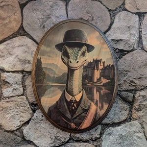 Mr Loch Ness Monster Nessie Victorian Portrait - Vintage Style Cryptid Wood Wall Art - Wooden Décor Plaque Sign - Handmade