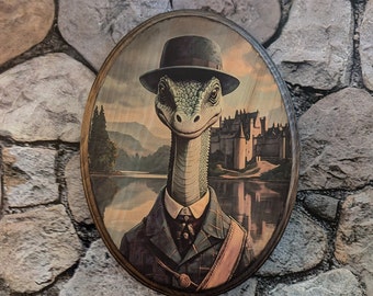 Monster Nessie monster Nessie Victoriaans portret - vintage stijl cryptid houten muurkunst - houten decor plaquette - handgemaakt