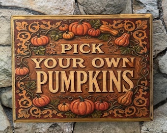 Pick Your Own Pumpkins Vintage Style Sign Wooden Wall Art Handmade Wood Plaque Sign - Cottagecore Woods Forest Wall Art Halloween Decor