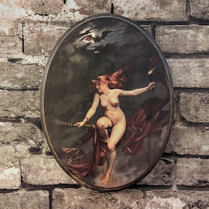 Festival of the Witches 1880 by Luis Ricardo Falero - Witch Wall Art- Handmade Wood Plaque Sign - Witch Flying on Broom