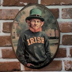 Student Irish Leprechaun Portrait Wooden Wall Art - Handmade Wood Plaque Sign - College Collegiate Gift South Bend Indiana