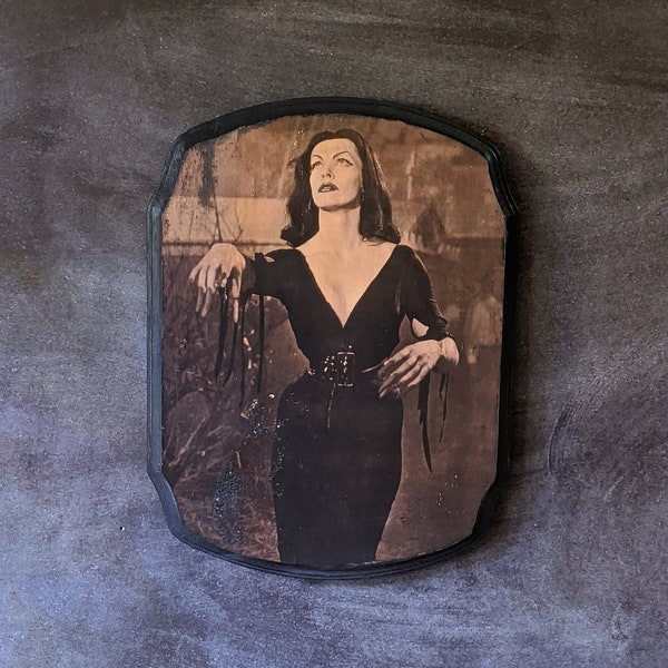 Vampira - Maila Nurmi - Wall Hanging Plaque Sign - Handmade wood ink transfer