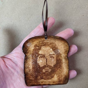 Wooden Jesus Toast Magnet or Ornament Handmade to order ink transfer image 3