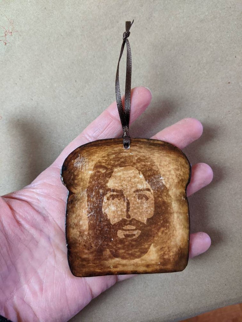 Wooden Jesus Toast Magnet or Ornament Handmade to order ink transfer image 3