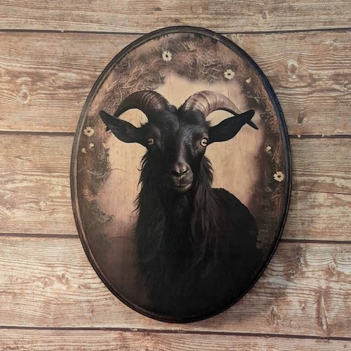 Black Phillip Goat Victorian Wall Art - Vintage Style Animal Wall Art - Wooden Decor Plaque Sign - Handmade photo transfer