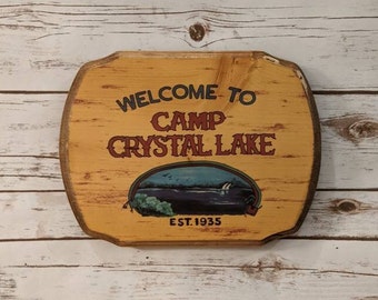 Campamento Crystal Lake - Viernes 13 - Placa de madera para pared - Transferencia de tinta a madera hecha a mano