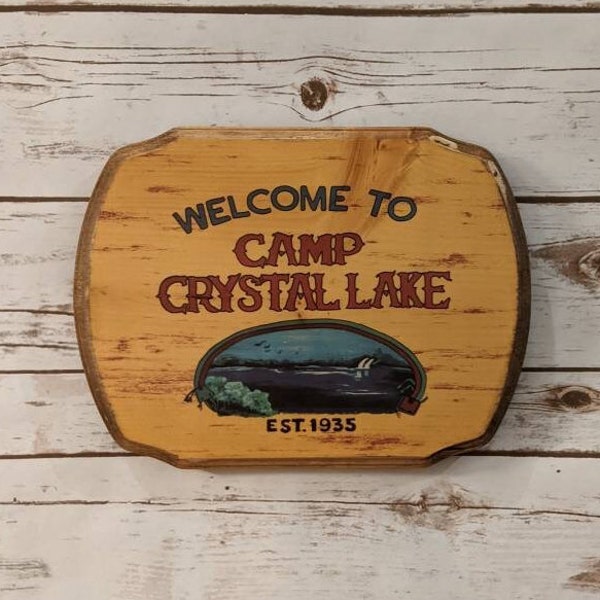 Camp Crystal Lake - Friday The 13th - Wood Sign Wall Plaque - Handmade wood ink transfer