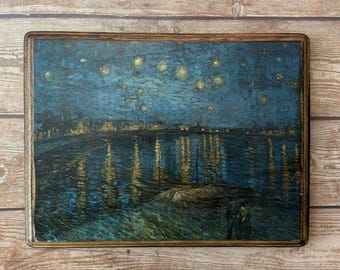 Starry Night Over the Rhône by Vincent van Gogh Art Sign Wall Plaque - Handmade wood ink transfer