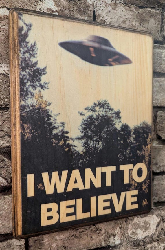 X-FILES I Want to Believe UFO Alien - Area 51 Wood Sign Wall