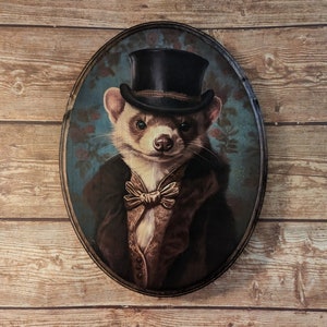 Mr Ferret Victorian Wall Art - Vintage Style Animal Wall Art - Wooden Decor Plaque Sign - Handmade photo transfer