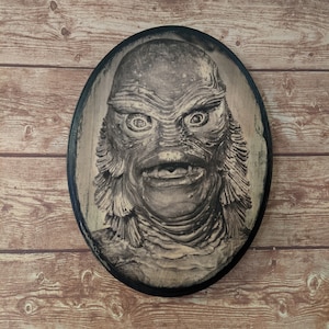 Creature From The Black Lagoon Portrait Wooden Sign Wall Plaque - Handmade Monster Wall Art