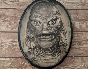 Creature From The Black Lagoon Portrait Wooden Sign Wall Plaque - Handmade Monster Wall Art