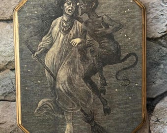 Hexenritt The Witches Ride by Gustav Adolf Spangenberg - Nikolai Gogol's The Night Before Christmas - Witch Wall Art- Handmade Wood Plaque