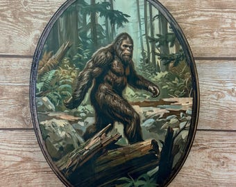 Bigfoot-waarneming Victoriaanse kunst portret - vintage stijl dierlijke cryptid sasquatch yeti houten muur kunst - houten decor plaquette - handgemaakt