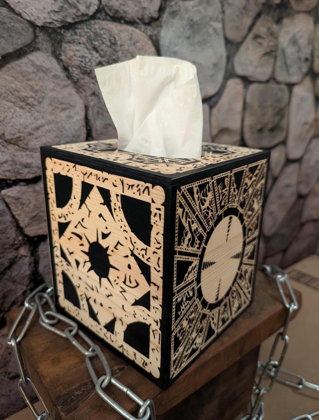 Wooden PUZZLE BOX - Handmade Tissue Box Dispenser - Lament Configuration Box - Lemarchand's Box