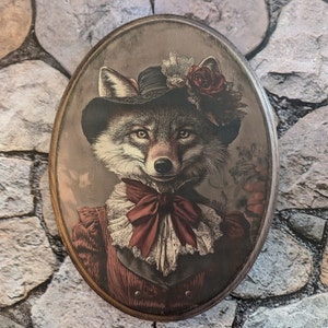 Miss Wolf Victorian Wall Art - Vintage Style Animal Wall Art - Wooden Décor Plaque Sign - Handmade photo transfer