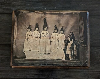 Bluebeard's Wives Vintage Photo Wood Wall Plaque - Old Children's Play 1866 - Handmade Vintage Photography Wall Sign Art