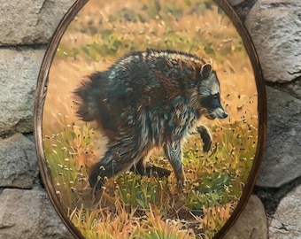 Jimothy Cottagecore Wood Portrait -  Seattle Washington Raccoon Wooden Wall Art - Décor Plaque Sign - Handmade Image Transfer - Wildlife