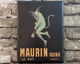 1906 Green Devil Maurin Quina Absinthe Liquor Wall Art wooden wall plaque - Cappiello Absinthe liquor ad - Handmade Wood Devil Wall Art