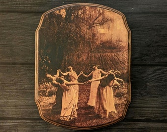 Witches Dancing in a Circle photo- Witch wall art - Wood wooden Wall Plaque Sign- Witchcraft Wall Décor Art - Handmade