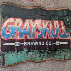 Grayskull Brewing Company Masters of the Universe Inspired - Wood Sign Wall Plaque - Handmade wood ink transfer