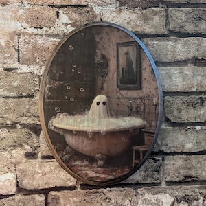 Fantasma vintage nella vasca da bagno - Decorazione murale gotica per bagno, Halloween e autunno - Targa decorativa in legno - Trasferimento fatto a mano - Decorazione murale vittoriana