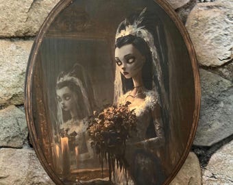 Bride of Frankenstein Wood Portrait - Universal Monsters Classic Horror Movie Art -  Wood Wall Plaques Handmade image transfer Frankenstein