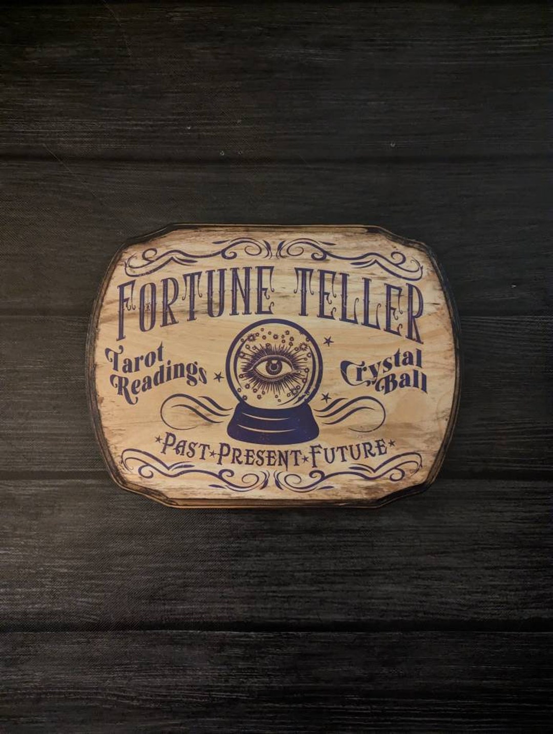 Fortune Teller Wooden Wall Sign Tarot Card Readings Crystal Ball Wood  Plaque Sign Handmade Ink Transfer 