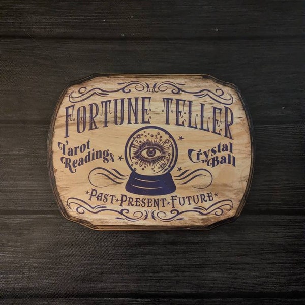 Fortune Teller Wooden Wall sign - Tarot Card Readings Crystal Ball - Wood Plaque Sign Handmade ink transfer