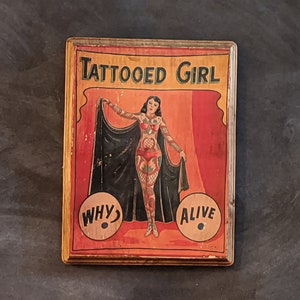 Tattooed Girl Freak Show Sideshow Vintage Art Hanging Wall Plaque Sign - Handmade Tattoo Wall Art - Shop Parlor Artist