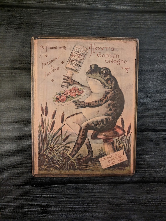 Vintage Frog Advertisement - Hoyt's German Cologne - Handmade Wood