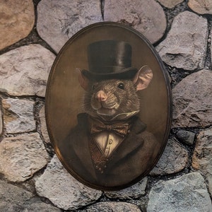 Rat Victorian Portrait - Vintage Style Animal Wall Art - Wooden Décor Plaque Sign - Handmade photo transfer - Rodent Mouse Decor