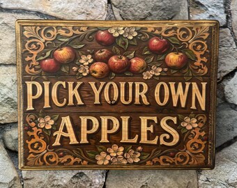 Pick Your Own Apples Vintage Style Sign Wooden Wall Art Handmade Wood Plaque Sign - Cottagecore Woods Forest Wall Art Fall Decor
