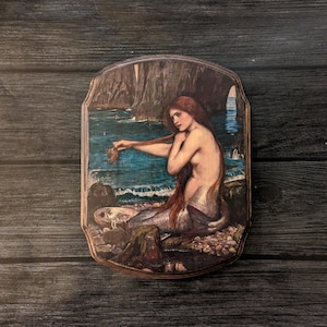 A Mermaid by John Waterhouse Wooden Wall Plaque Sign- Witch Wall Décor Art - Handmade Witchcraft Wall Art