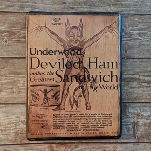 Deviled Ham Vintage Advertisement Wall Art wooden wall Plaque - Underwood Boston advertisement - Wood Plaque Sign - Handmade