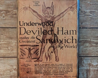 Deviled Ham Vintage Advertisement Wall Art wooden wall Plaque - Underwood Boston advertisement - Wood Plaque Sign - Handmade