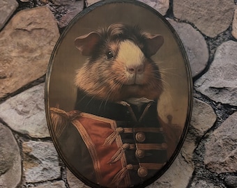 Meerschweinchen Meerschweinchen Porträt - Vintage Stil Tier Meerschweinchen Wandkunst - Holzdekor Plakette Schild - Handgemachter Foto Transfer