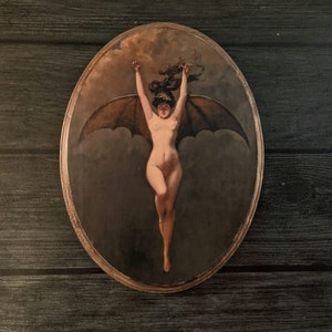 La Femme Chauve-Souris by Albert Joseph Pénot - Witch Bat Wall Art- Handmade Wooden Wood Sign - Penot Batwoman Goth Décor