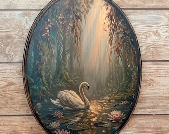 Zwaan Victoriaanse kunst - vintage stijl dierlijke vogel muurkunst - houten decor plaquette - handgemaakte fotooverdracht