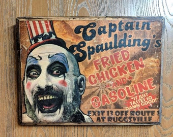 Captain Spaulding - House of 1000 Corpses & Devil's Rejects-  Wood Sign Wall Plaque - Handmade Clown Horror Wall Art