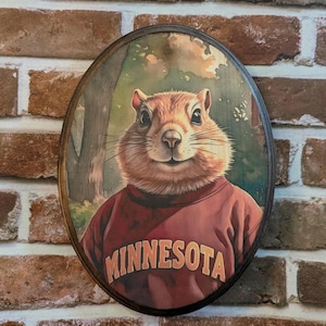 Student Gopher Portrait Wooden Wall Art - Handmade Wood Plaque Sign - College Collegiate Gift Minnesota