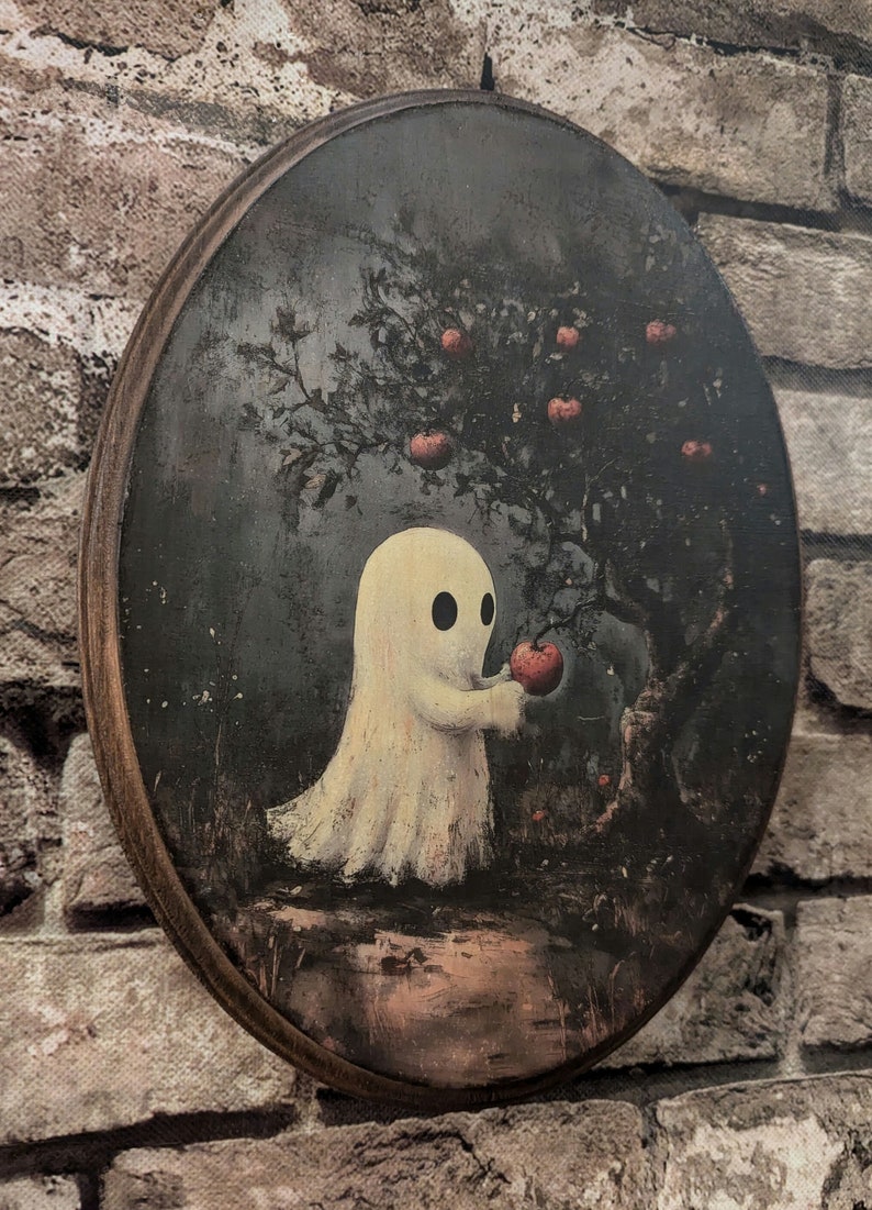 Vintage Ghost Picking Apples - Halloween Apple Fall Gothic Wall Art ...