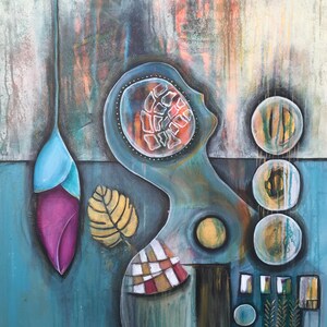 Denying your feelings - acrylics on canvas, 70x80 cm (original, intuitive painting, figurative abstract )