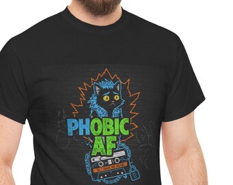 Phobic Cat Graphic Tee: Gen-X Unisex Cotton Streetwear 4UbyJem