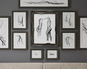 Monogramed Original Artwork Print by Jem, Whimsical Woman and Strength of a Man in Harmony, Wall Decor, Home Decor, Unique Gift, Custom