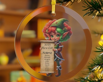 Glass Ornaments, Personalized Elf Girl Christmas Tree Decoration, Holiday Gift, Customized Xmas Bauble, Festive Ornament, Stocking Stuffer