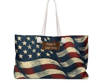Personalized Patriotic Weekender Bag, American Flag Tote, Travel Bag, Beach Bag, Gifts for Him/Her