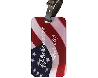 Personalized USA Flag Luggage Tag: Acrylic Travel Accessory 4UbyJem